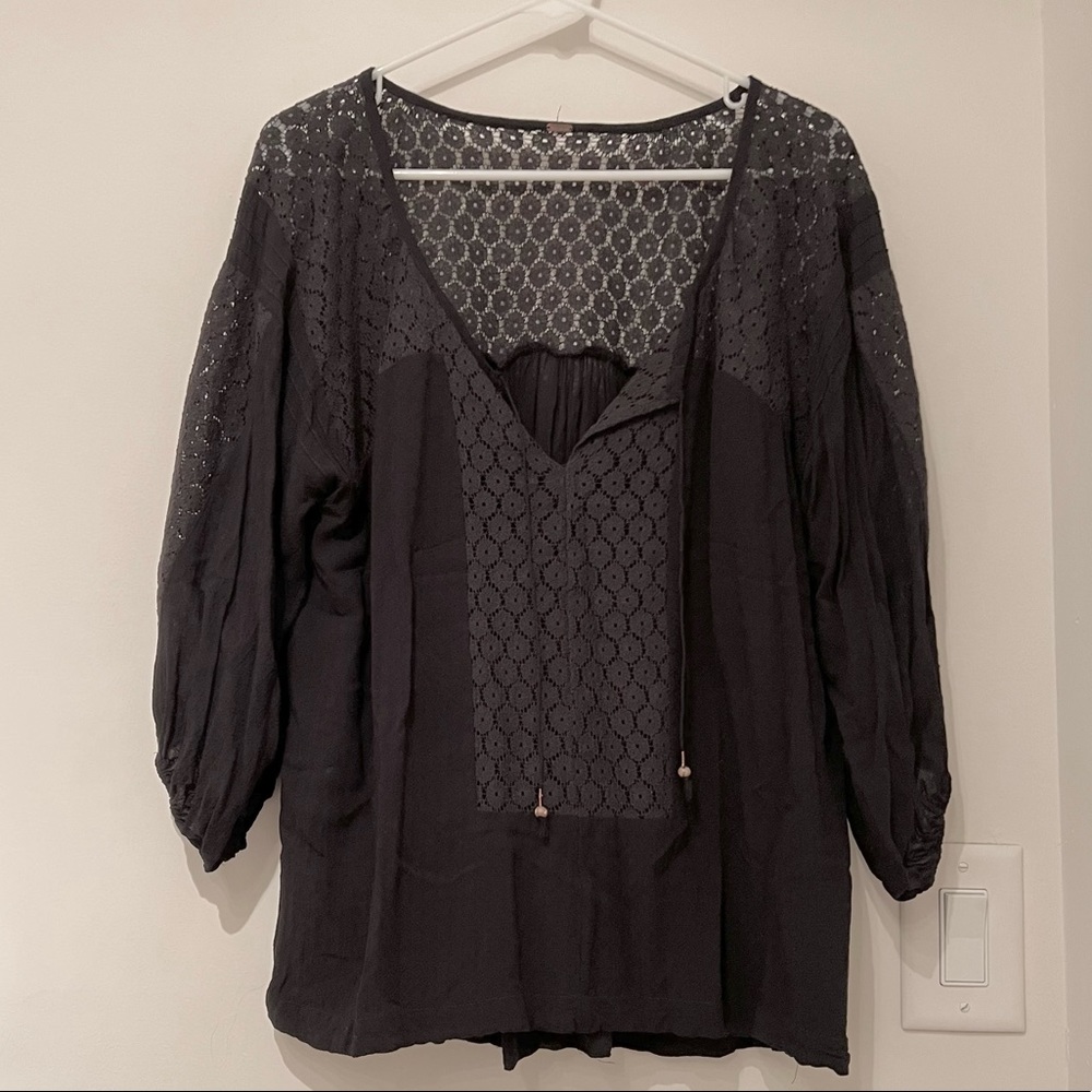 Free People black crochet gauzy blouse